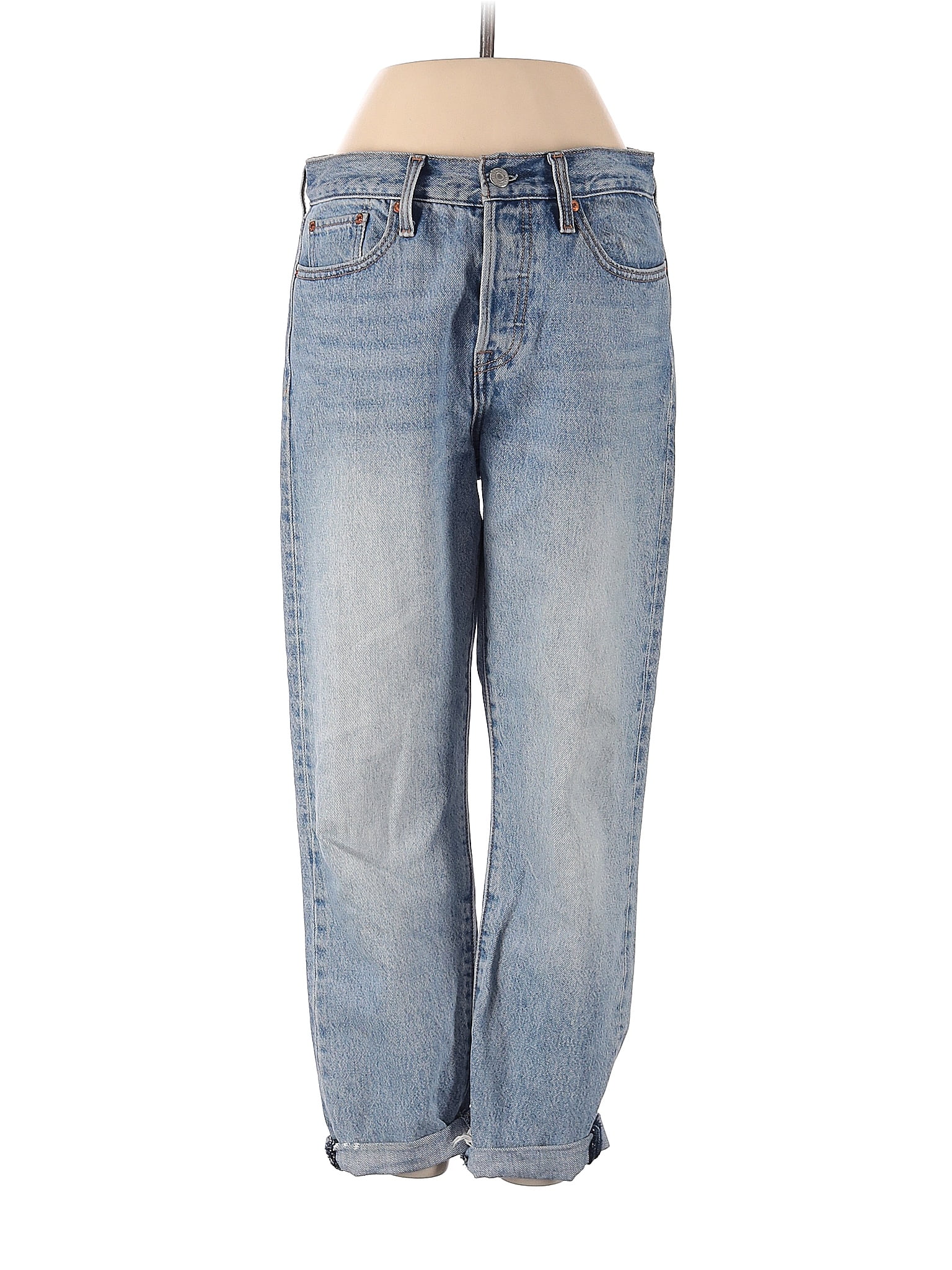 Levi's 100 Cotton Solid Blue Wedgie Fit Ankle Women's Jeans 27 Waist