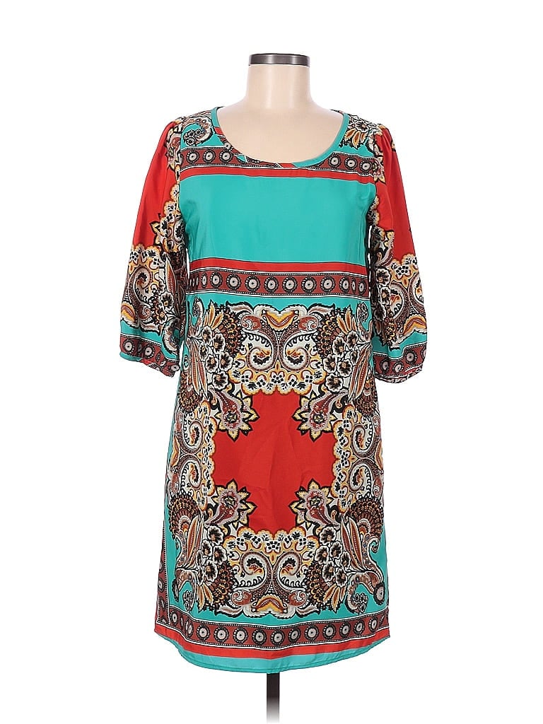 Peach Love Cream California Paisley Teal Casual Dress Size M - photo 1