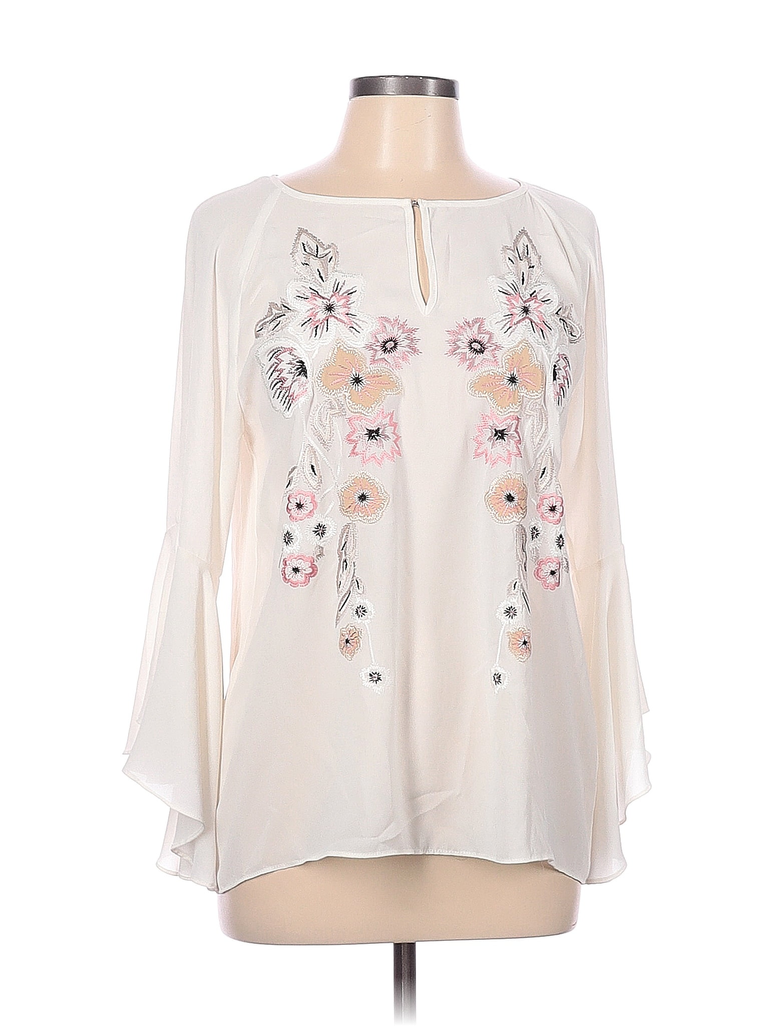 Ivanka Trump 100% Polyester Floral White Long Sleeve Blouse Size L - 77 ...