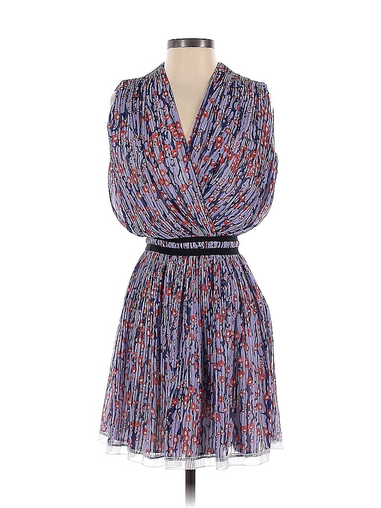 Carven 100% Polyester Marled Blue Poppy Printed Georgette Dress Size 36 (FR) - photo 1