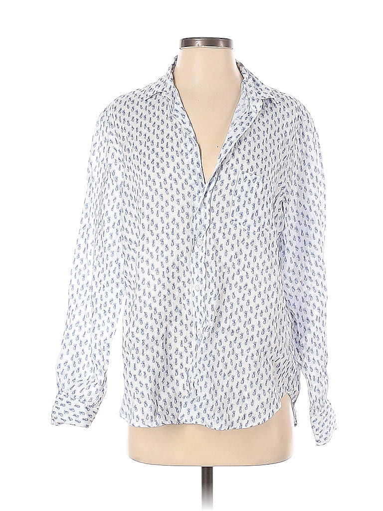 Frank & Eileen 100% Linen Polka Dots White Blue Long Sleeve Button-Down Shirt Size S - photo 1