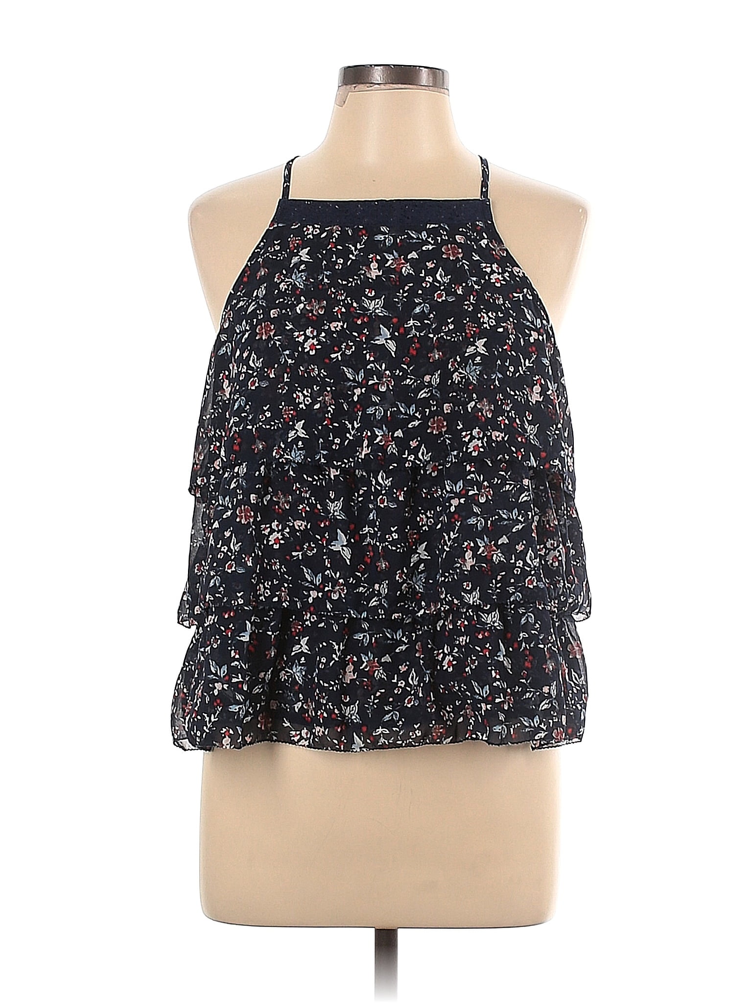 Abercrombie And Fitch 100 Polyester Floral Black Sleeveless Blouse Size