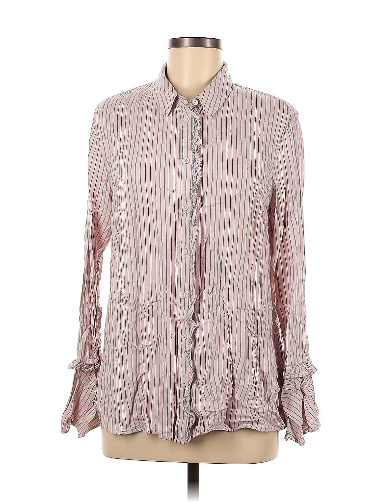 Treasure & Bond 100% Viscose Stripes Pink Long Sleeve Button-Down Shirt Size M - photo 1