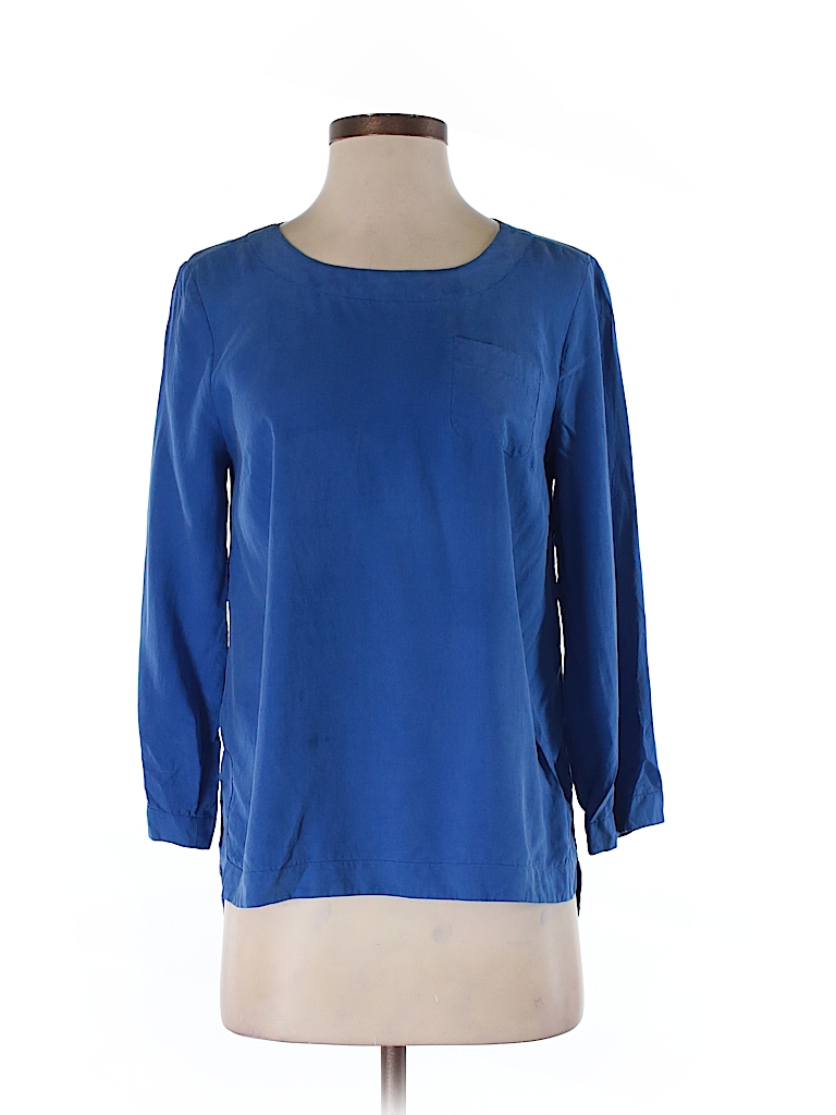 J. Crew 100% Silk Solid Blue 3/4 Sleeve Silk Top Size 4 - 97% off | thredUP