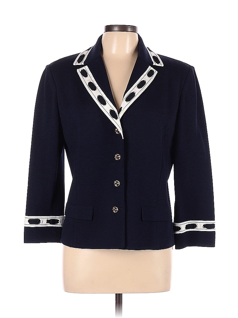 St. John Collection Color Block Solid Navy Blue Cardigan Size 12 - photo 1