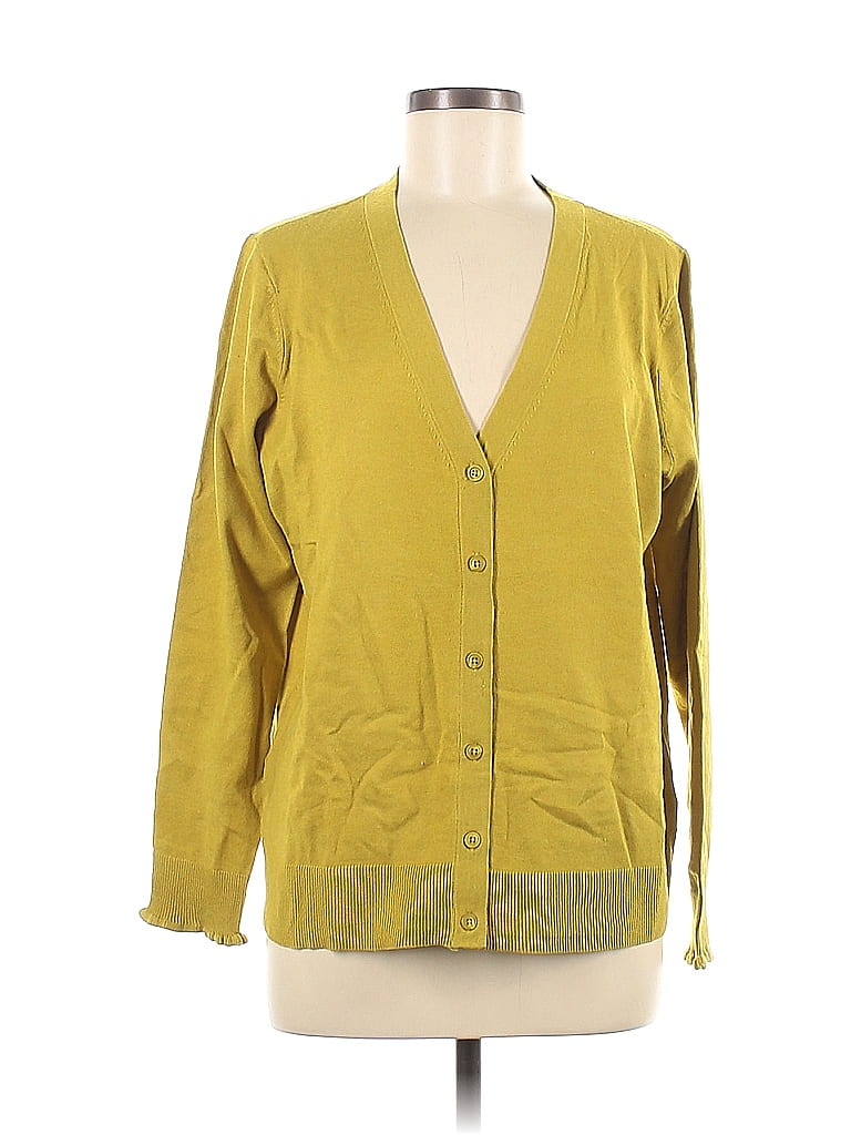 Candace Cameron Bure Color Block Solid Yellow Green Cardigan Size M ...