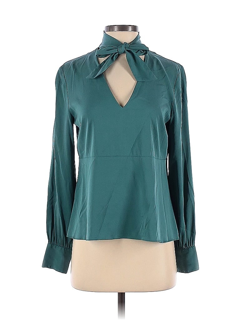 BECKEN Teal Emerald Tie Neck Blouse Size 2 - photo 1