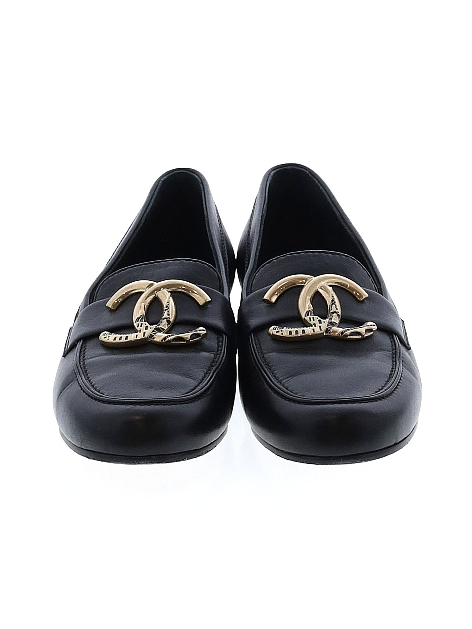 Chanel Solid Black Leather CC Loafers Size 35 (EU) - 38% off