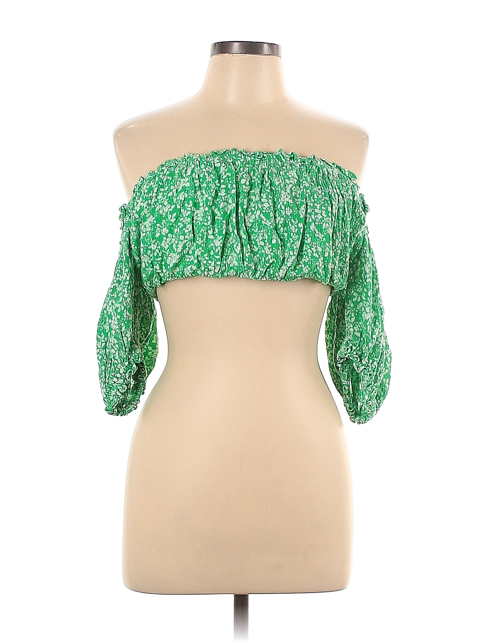 Zara Floral Green Short Sleeve Blouse Size L 59 Off Thredup