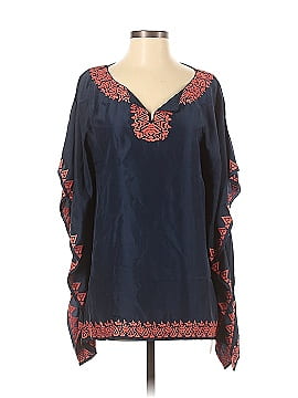 Irving and Fine by Lucky Brand Dress Large Blue Embroidered Boho Floral  13028
