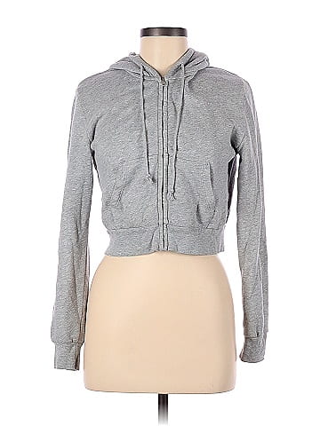 Brandy Melville Solid Gray Zip Up Hoodie One Size - 44% off