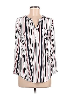 Dna Couture Button Front Shirt Womens Size Large Beige Long Sleeves Striped