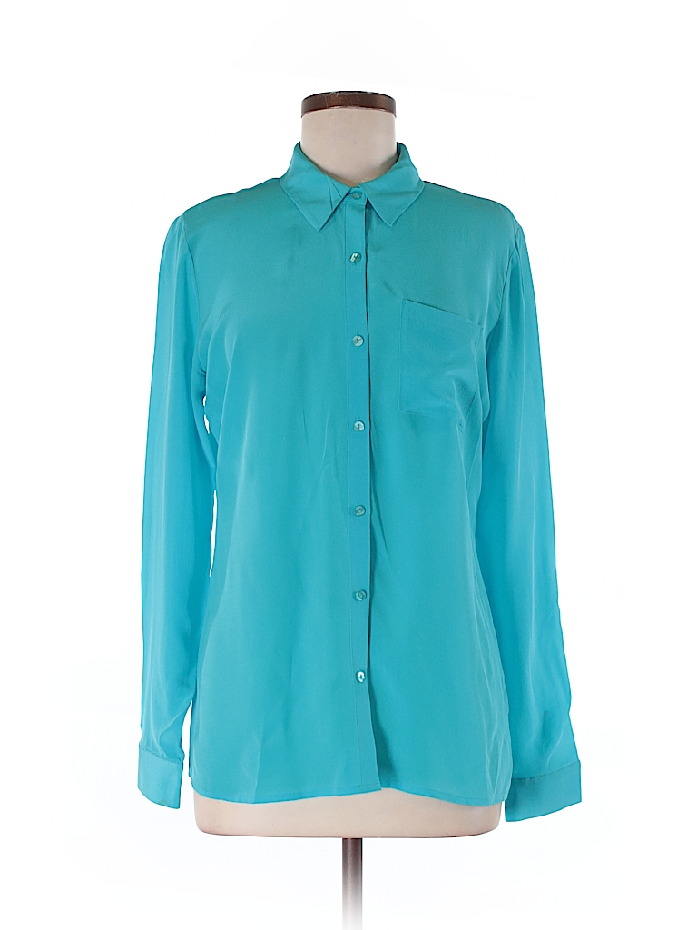 Worthington 100% Polyester Solid Blue Long Sleeve Blouse Size M - 50% ...