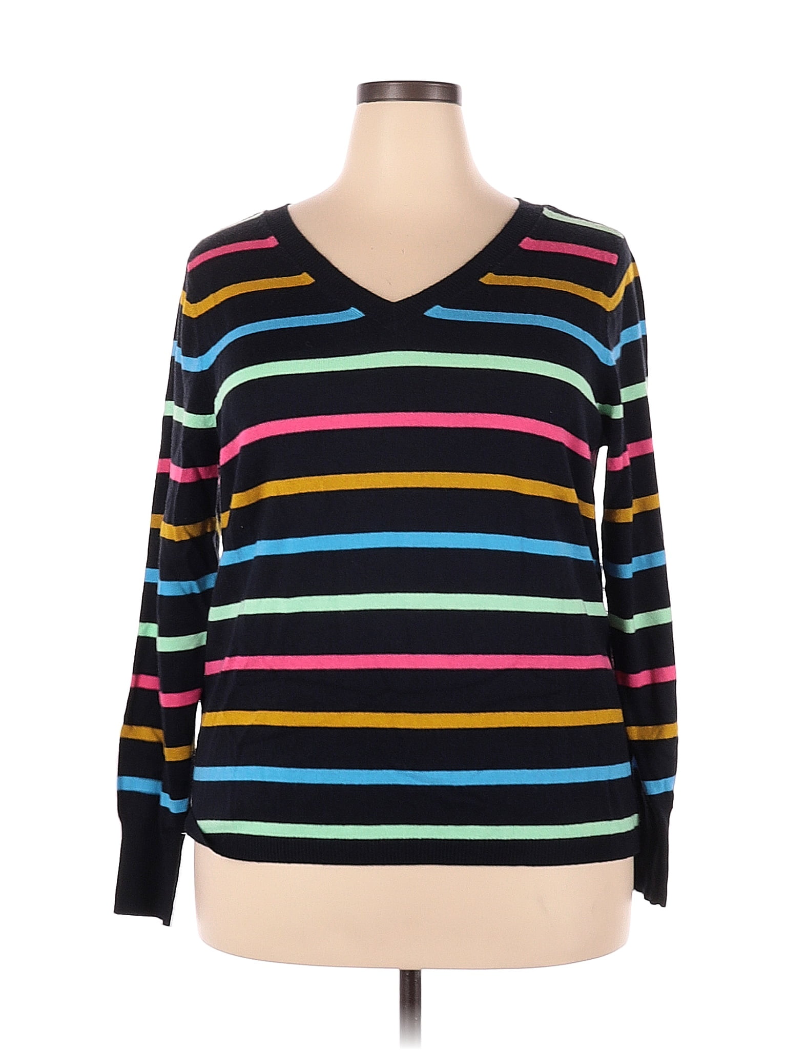Croft & Barrow 100 Acrylic Color Block Stripes Black Pullover Sweater