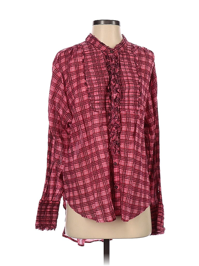 FP One 100% Cotton Plaid Red Long Sleeve Blouse Size S - photo 1