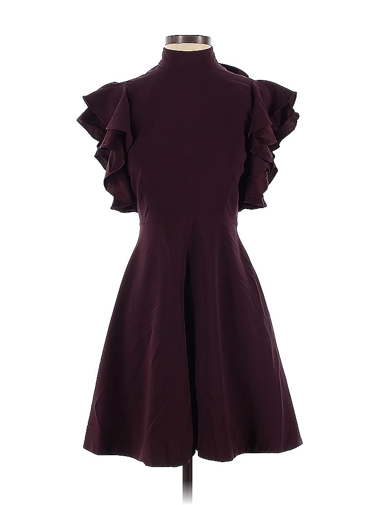 Cinq à Sept Solid Purple Burgundy Plum Ruffle Dress Size 0 - photo 1