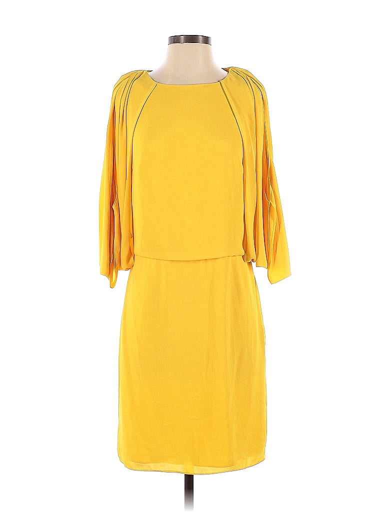 Halston Heritage 100 Polyester Solid Yellow Casual Dress Size 4 84