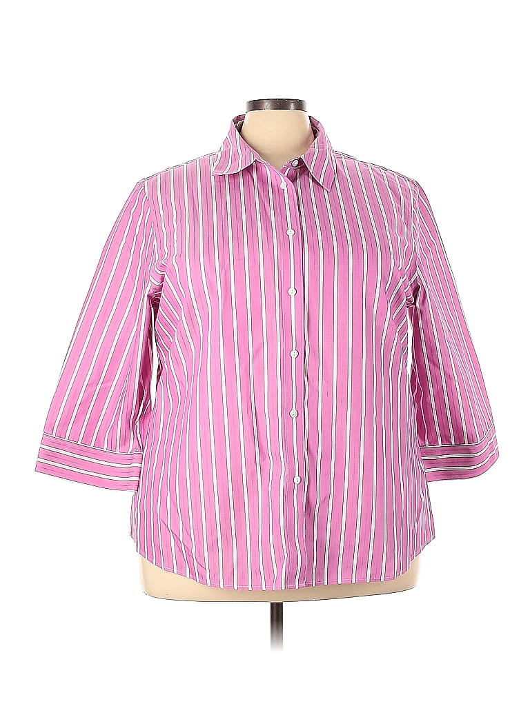 Foxcroft Stripes Pink 3/4 Sleeve Button-Down Shirt Size 22W (Plus) - photo 1