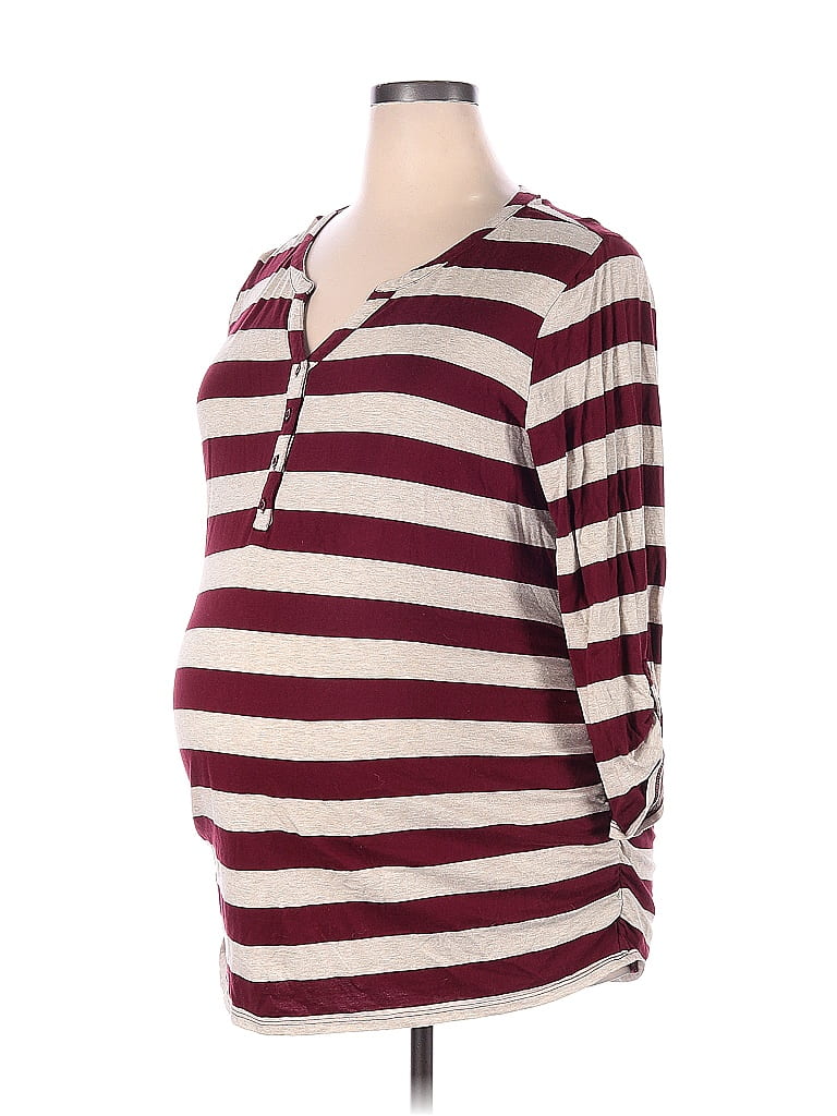Motherhood Stripes Multi Color Burgundy Long Sleeve Top Size 2X (Maternity) - photo 1