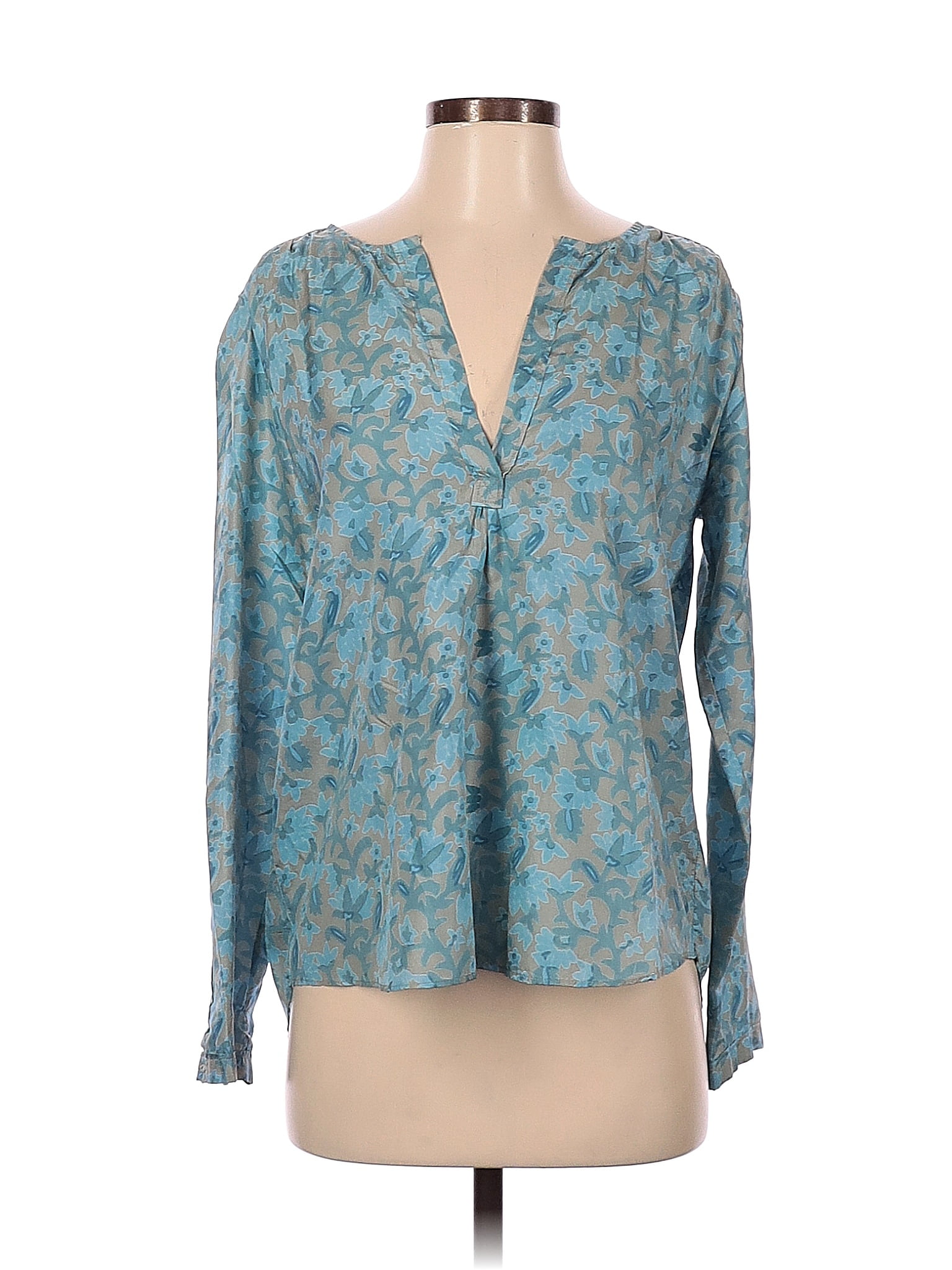 Calypso St Barth 100 Silk Teal Long Sleeve Silk Top Size S 83 Off