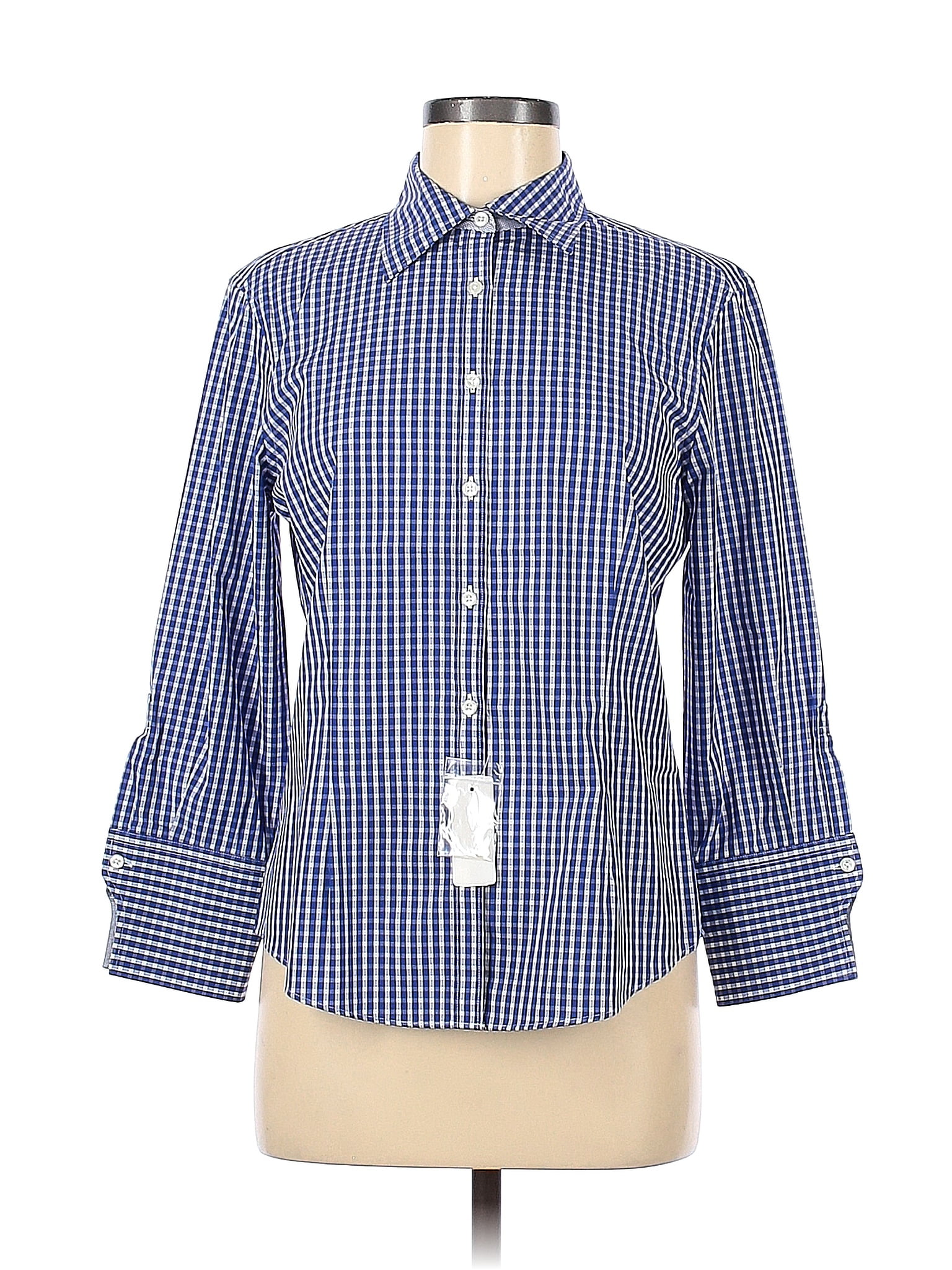 Brooks Brothers 100% Cotton Checkered-gingham Blue Long Sleeve Button ...