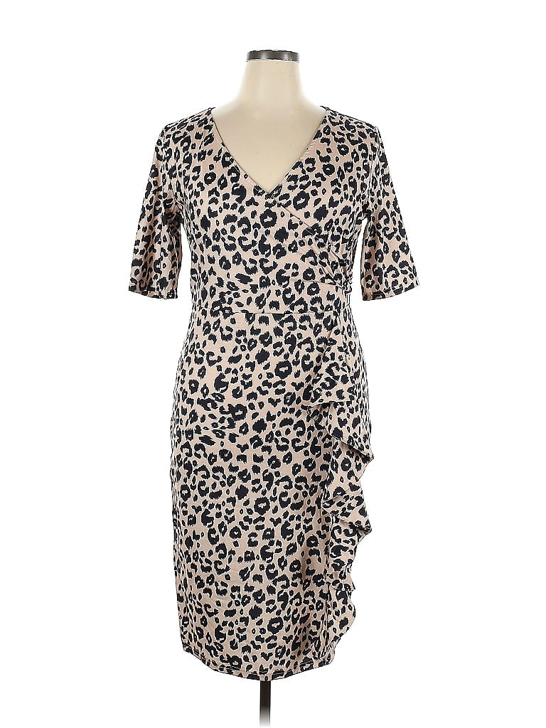 Oxiuli Fashion Leopard Print Multi Color Tan Casual Dress Size XL - 66% ...