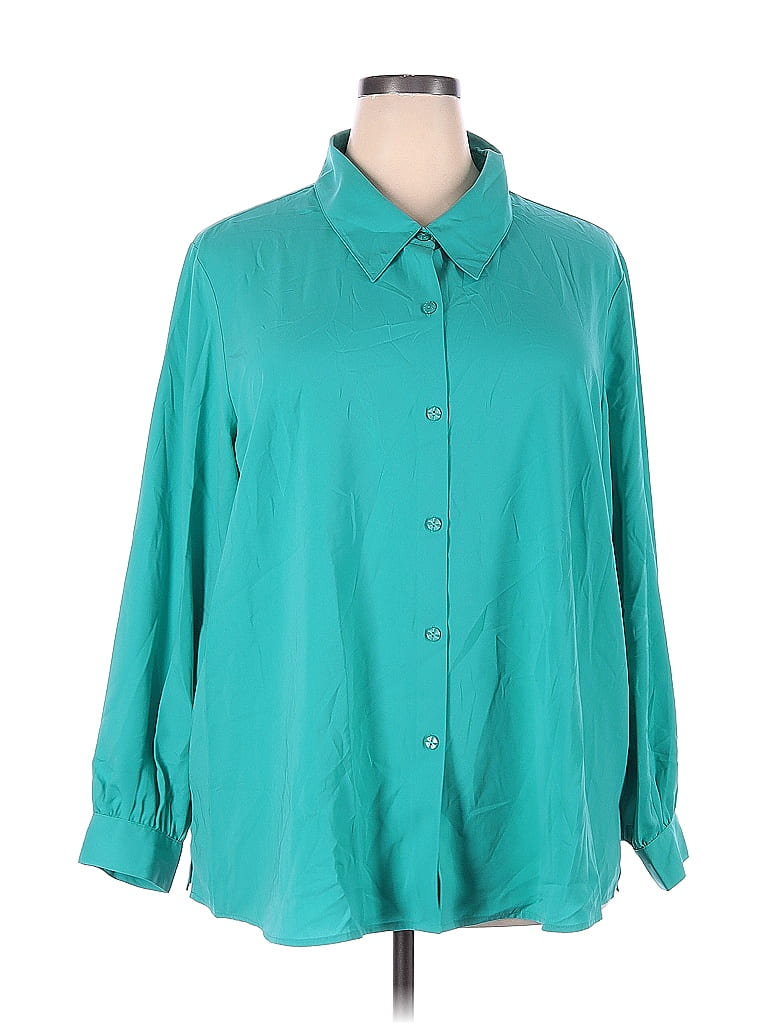 Susan Graver 100% Polyester Solid Blue Teal Long Sleeve Blouse Size 2X (Plus) - photo 1