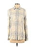Express 100% Rayon Plaid Ivory Long Sleeve Button-Down Shirt Size S - photo 1