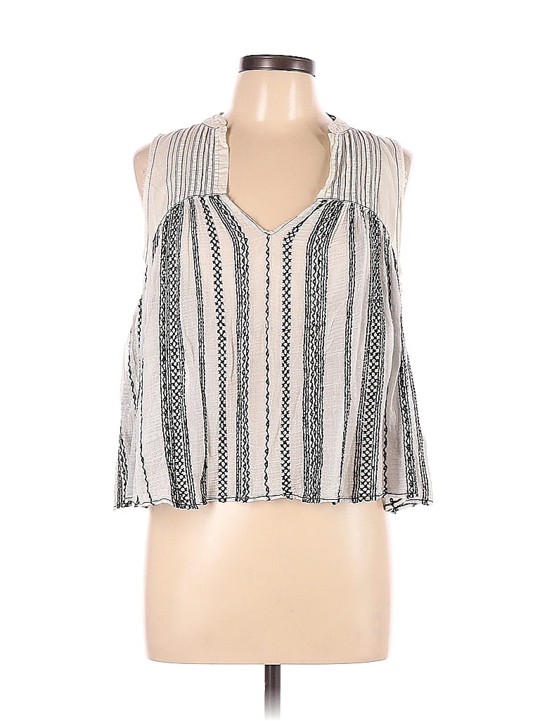 FP One 100% Cotton Stripes White Sleeveless Blouse Size L - photo 1