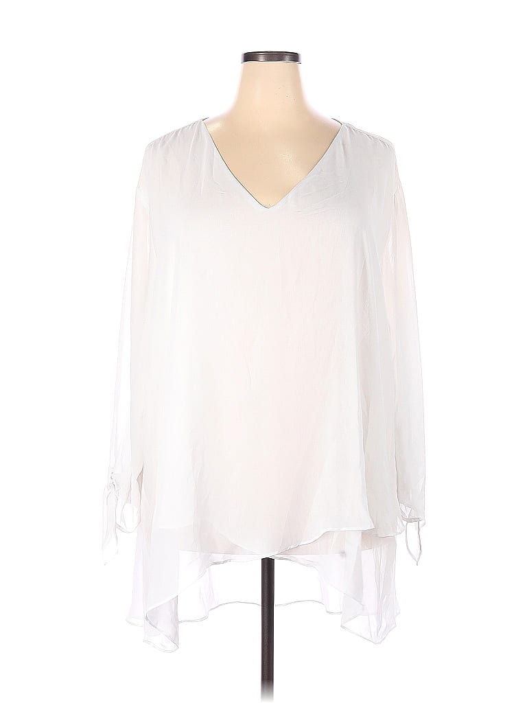Ashley Stewart 100% Polyester Solid White Long Sleeve Blouse Size 30 (Plus) - photo 1
