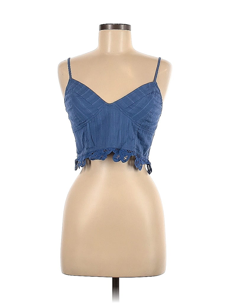 FP One 100% Cotton Solid Blue Sleeveless Blouse Size M - photo 1