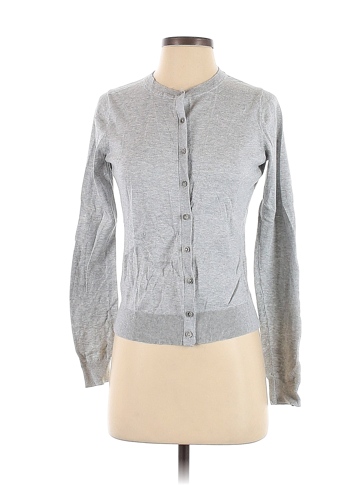 Ann Taylor LOFT 100 Cotton Color Block Solid Gray Cardigan Size S 67