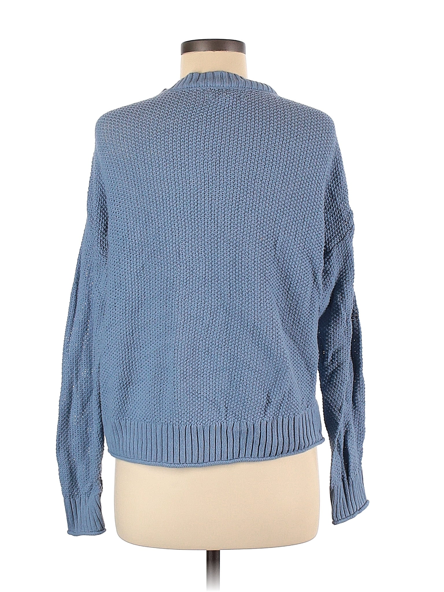 American Eagle Outfitters Color Block Solid Blue Pullover Sweater