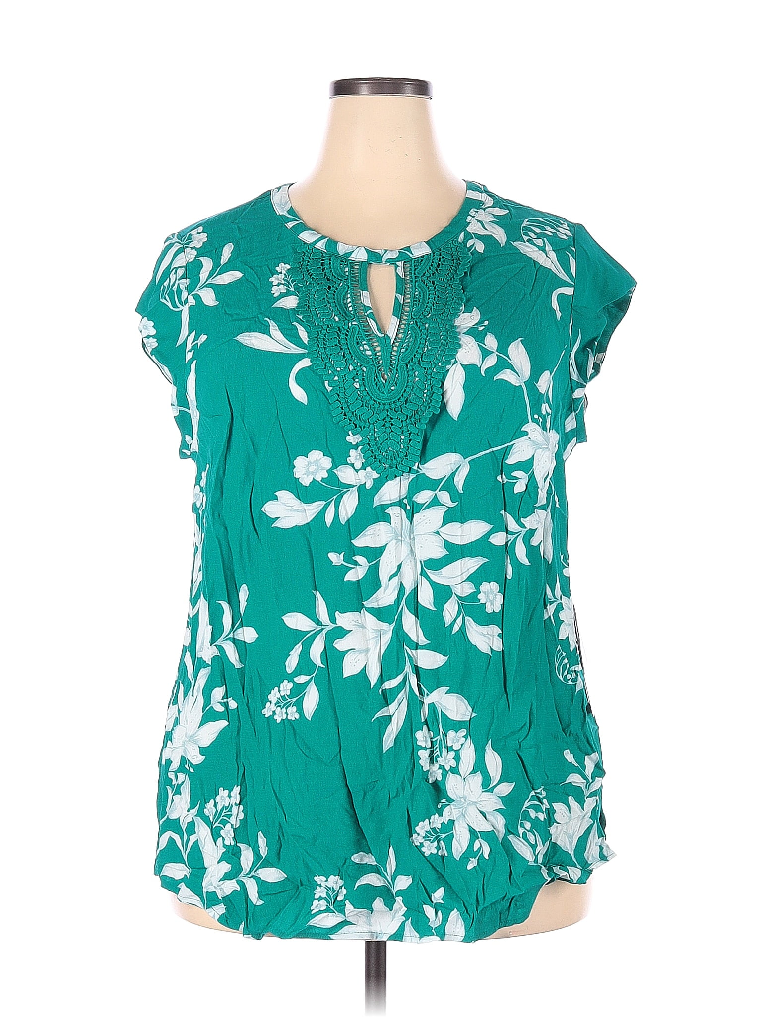 Daniel Rainn 100 Rayon Floral Teal Green Short Sleeve Blouse Size 2x