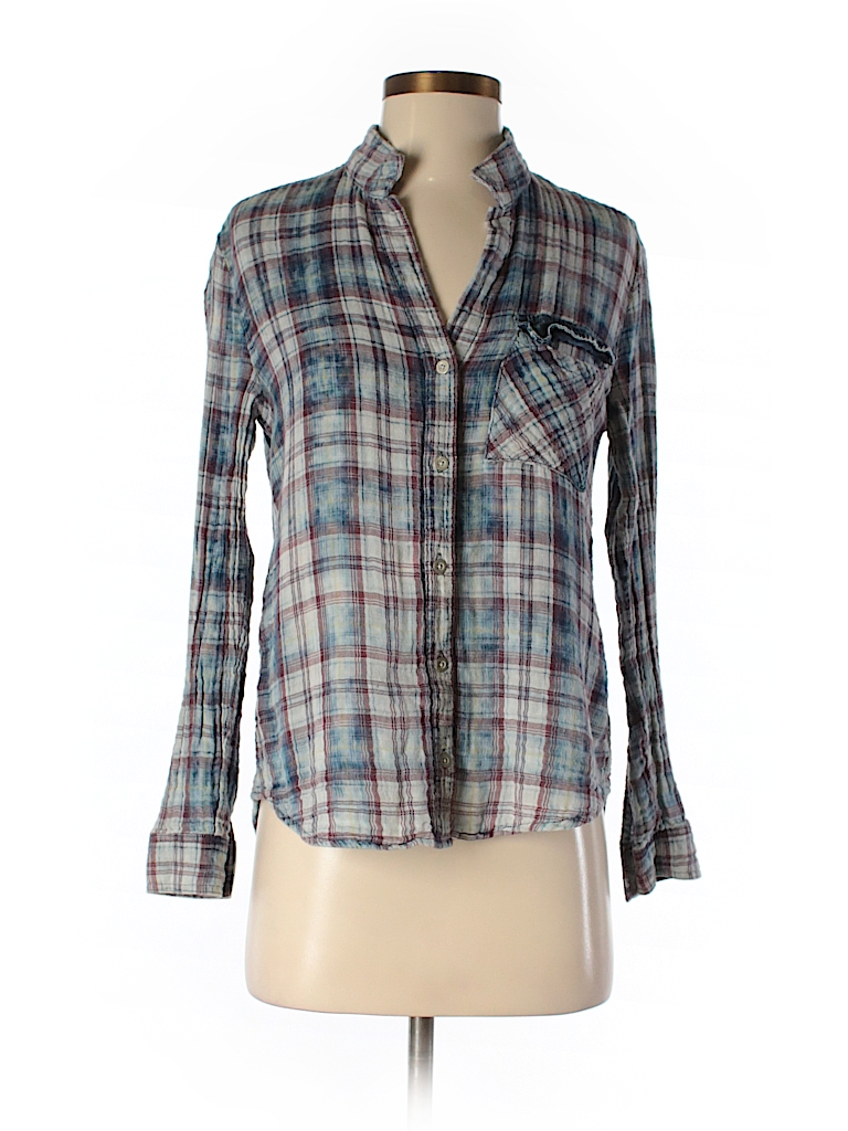 Cloth & Stone 100% Cotton Plaid Beige Long Sleeve Button-Down Shirt ...