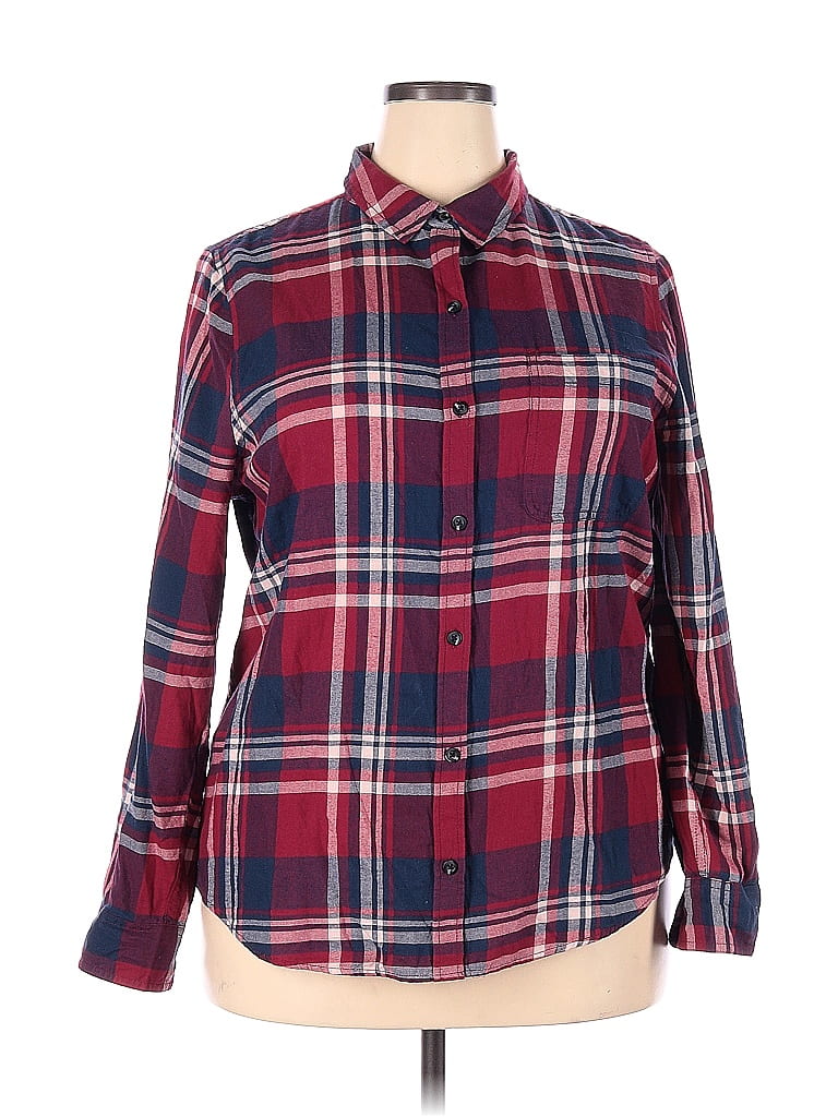 SO 100% Cotton Plaid Burgundy Red Long Sleeve Button-Down Shirt Size XXL - photo 1
