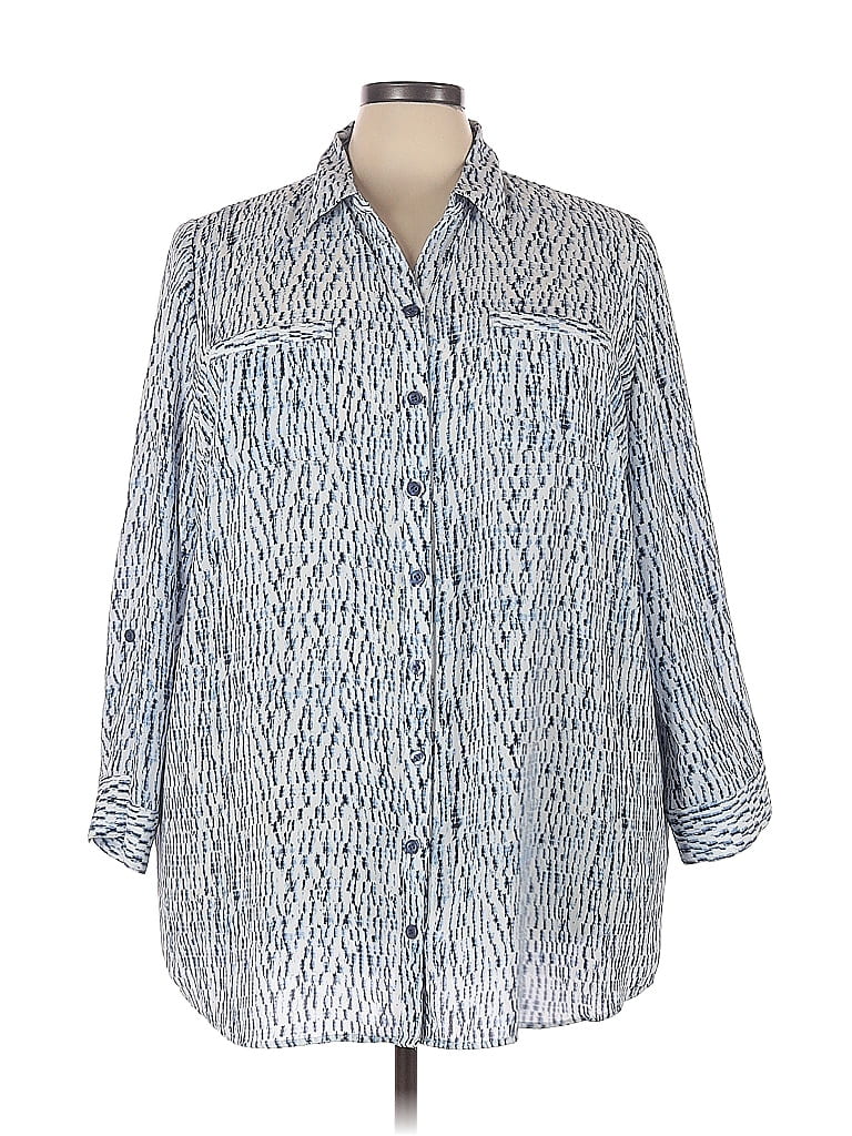 Cj Banks 100% Polyester Blue Long Sleeve Blouse Size 3X (Plus) - photo 1