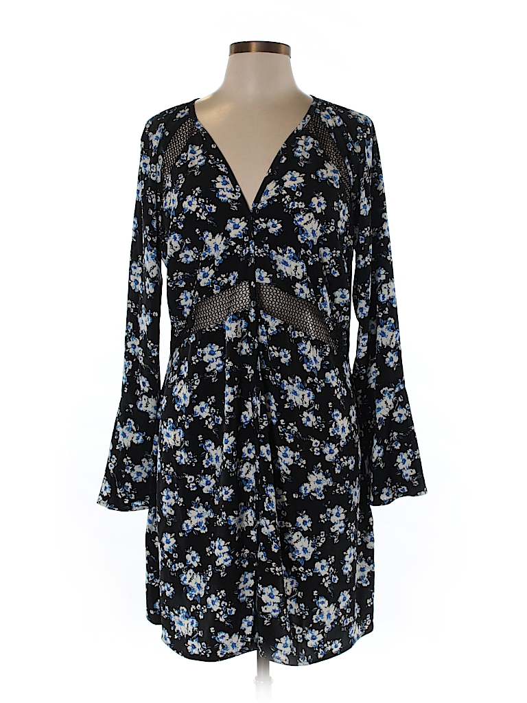 Sugar Lips 100% Polyester Floral Black Casual Dress Size L - 61% off ...