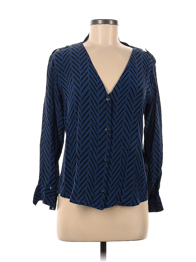 Madewell et Sézane 100% Silk Chevron-herringbone Chevron Blue Long ...