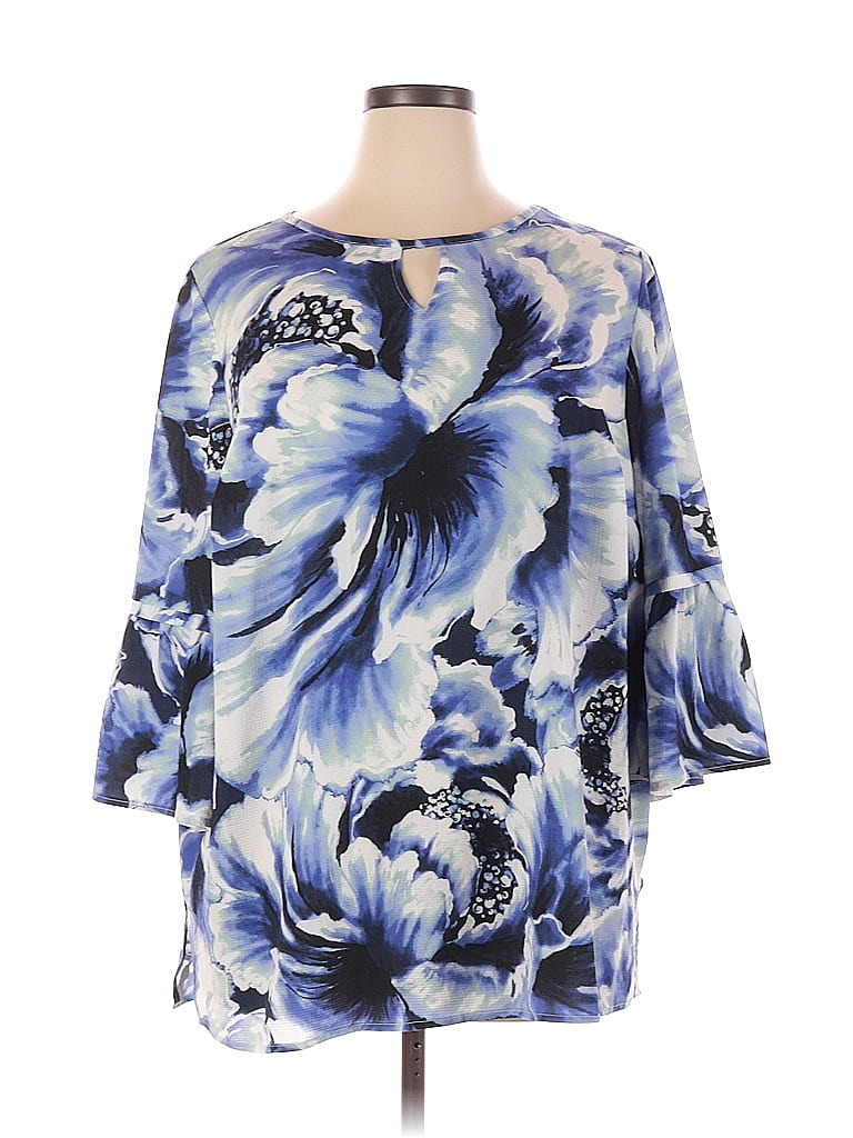Catherines Floral Blue 3/4 Sleeve T-Shirt Size 1X (Plus) - photo 1