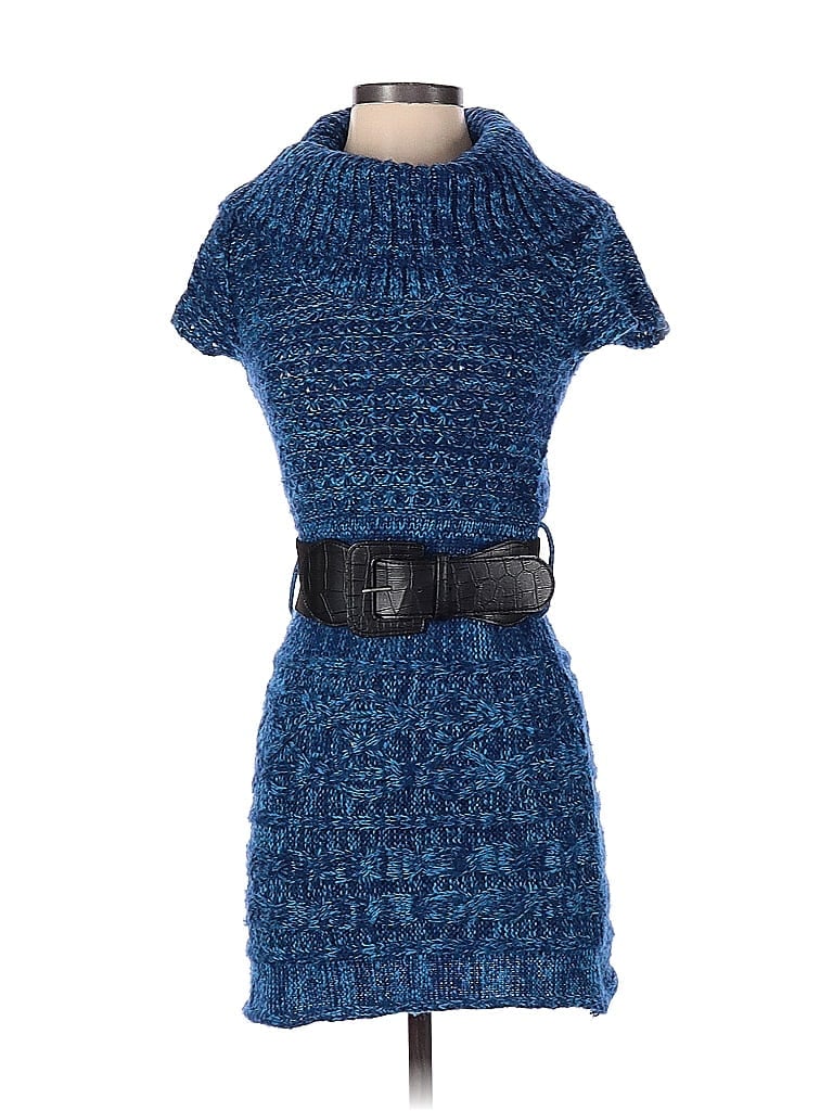 Say What? 100% Acrylic Marled Tweed Blue Casual Dress Size S - photo 1