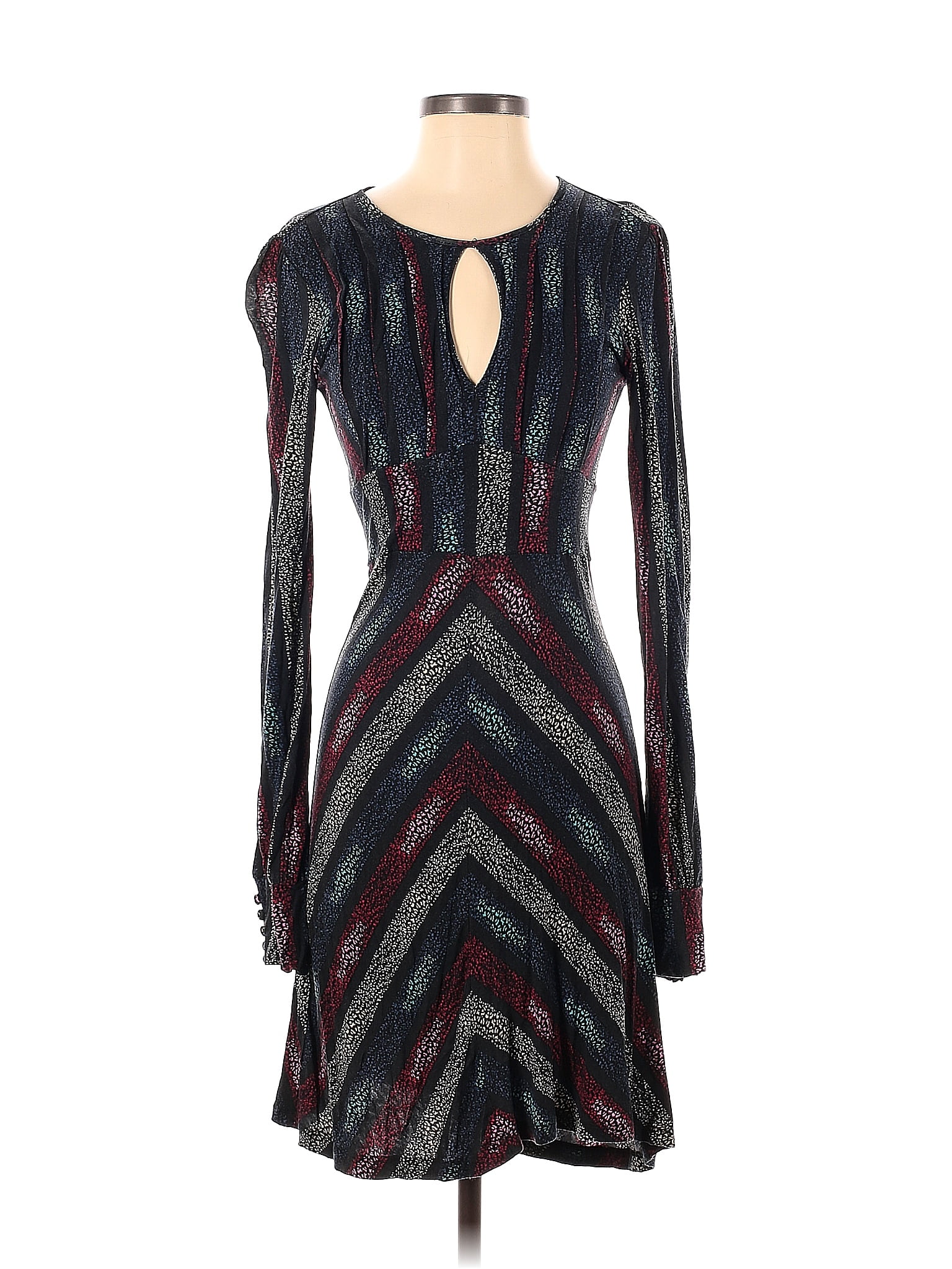 Free People Chevron Herringbone Chevron Multi Color Gray Casual Dress