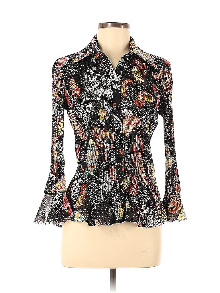 Essentials by Milano 100% Polyester Floral Motif Paisley Baroque Print Black Long Sleeve Blouse Size M - photo 1
