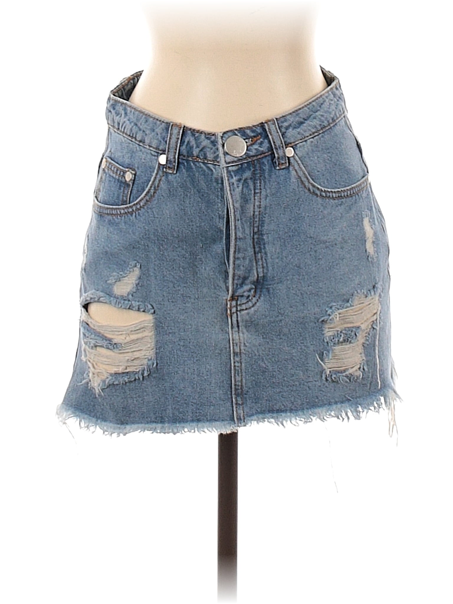 Brooklyn Karma 100% Cotton Solid Blue Denim Skirt Size S - 63% off ...