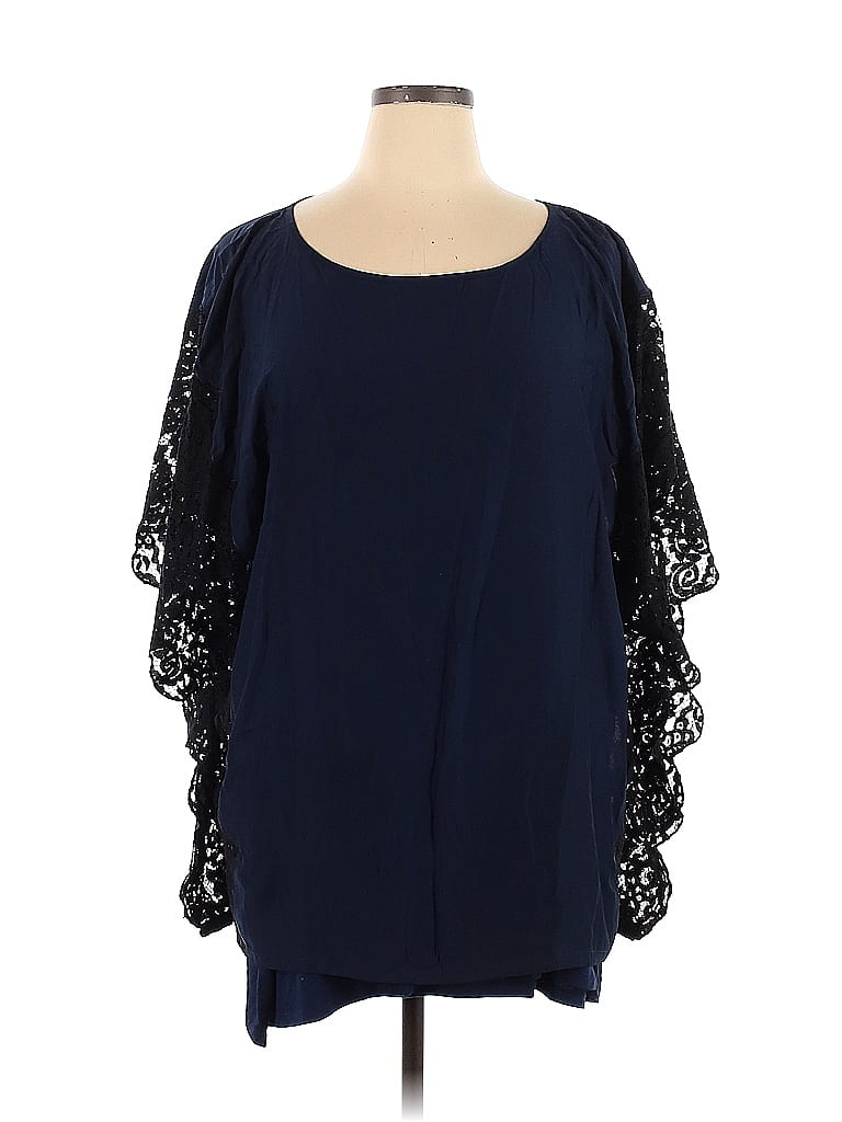 French Rendevous French Rendez Vous 100% Polyester Blue Short Sleeve Blouse Size 1X ...
