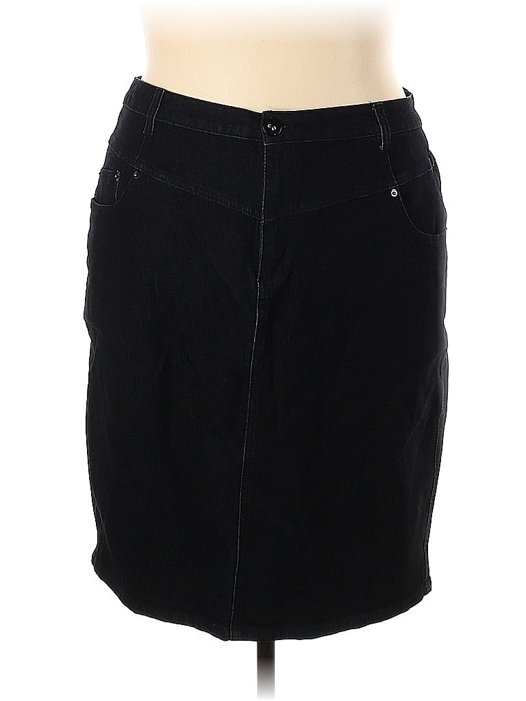 Ashley Stewart Solid Black Denim Skirt Size 18 (Plus) - photo 1