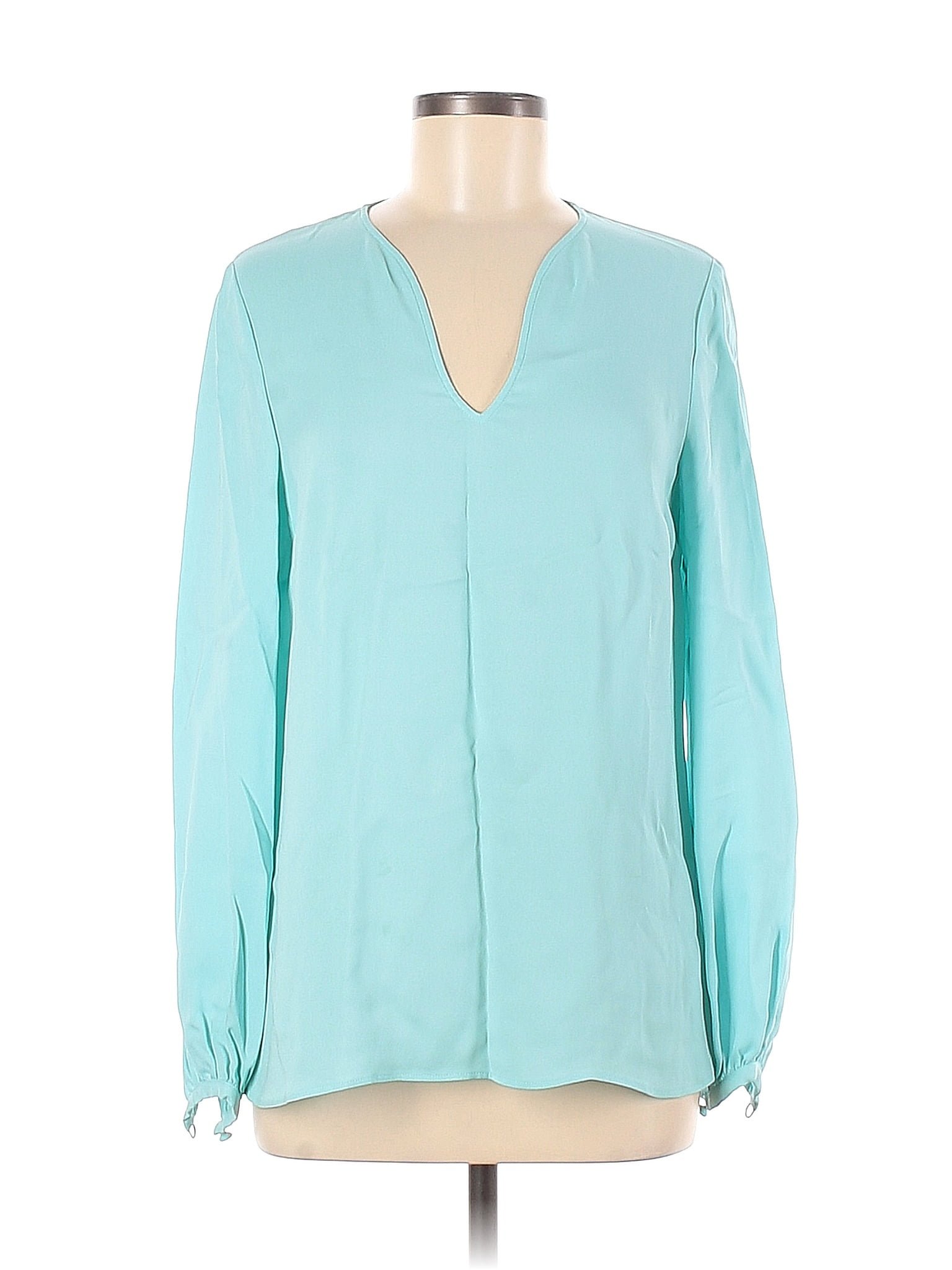 Lafayette 148 New York 100% Silk Solid Blue Long Sleeve Silk Top Size S ...