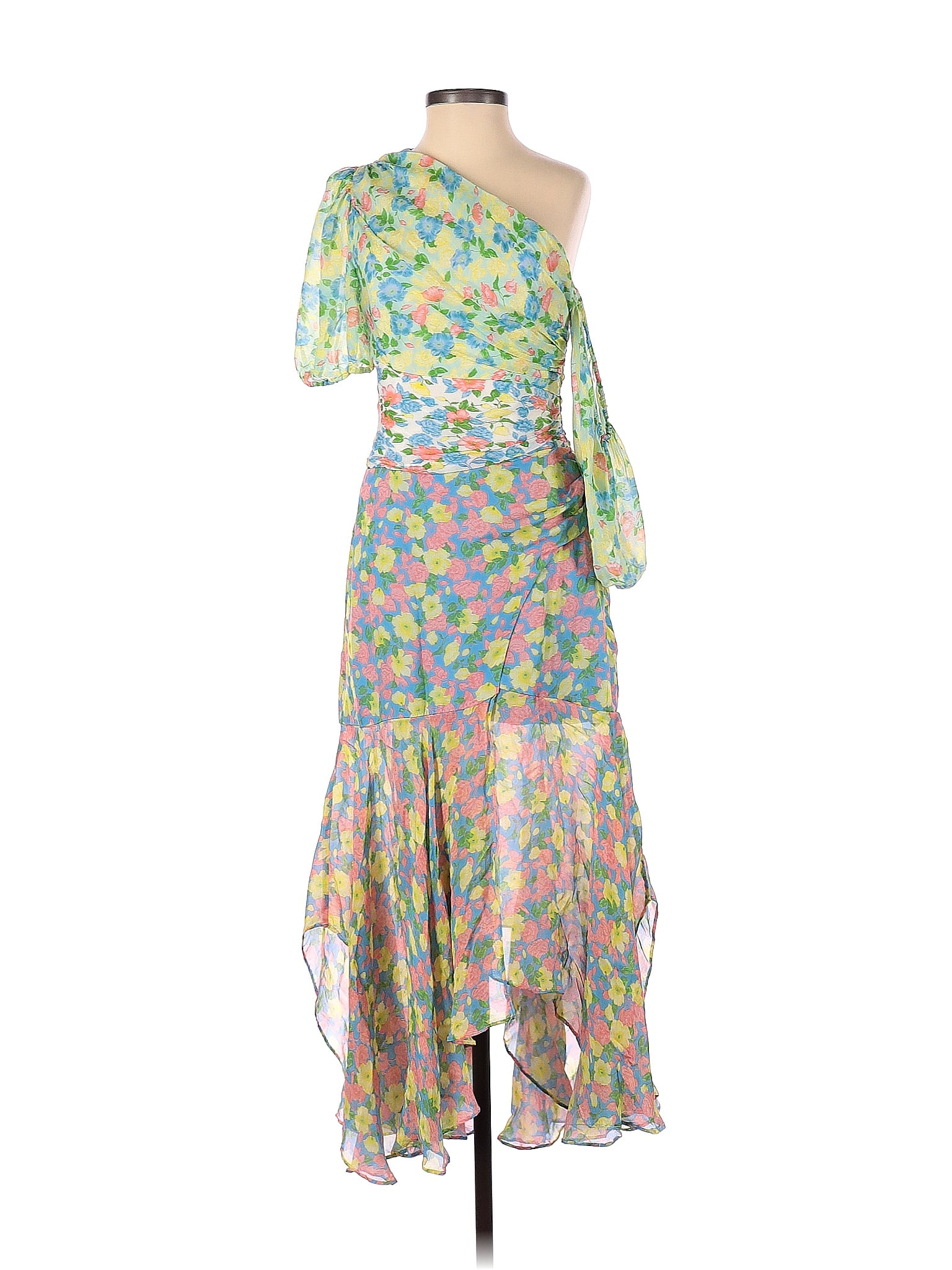 Amur 100 Silk Floral Multi Color Green Casual Dress Size 0 75 Off