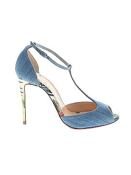Christian Louboutin Denim Senora T-strap Pumps In Blue/ White Jeans/ Floral (view 1)
