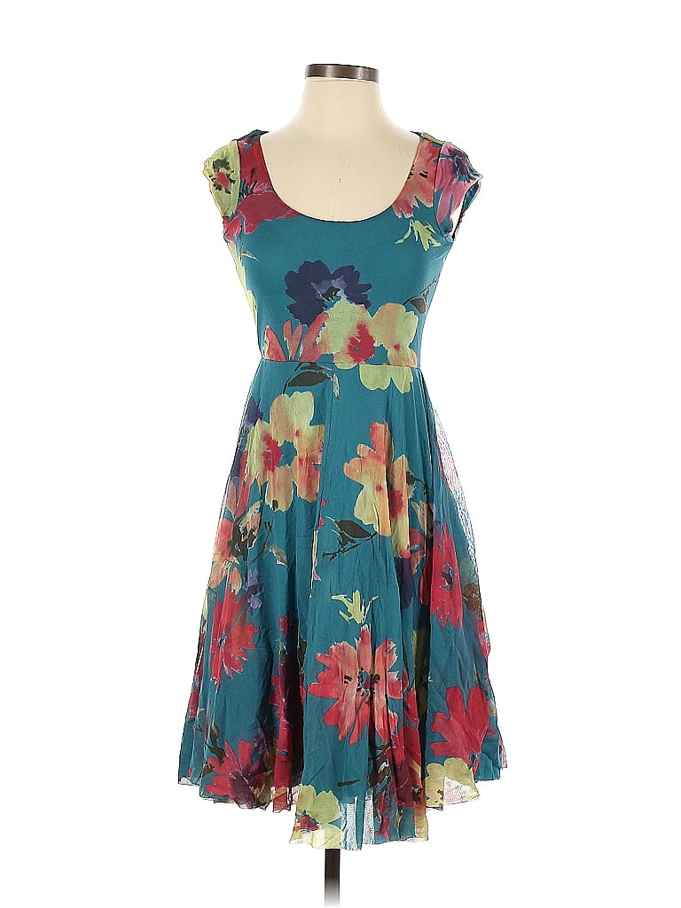 Weston Wear 100% Nylon Floral Motif Floral Tropical Paint Splatter Print Teal Casual Dress Size XS - photo 1